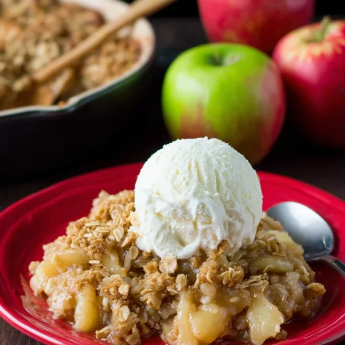 Delicious Apple Crisp: A Cozy Dessert Delight 1 Indulgent apple crisp served with ice cream.