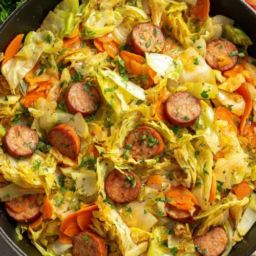 Cabbage and Sausage Skillet: A Flavorful Family Favorite 1 Cabbage and sausage skillet for quick weeknight dinners.