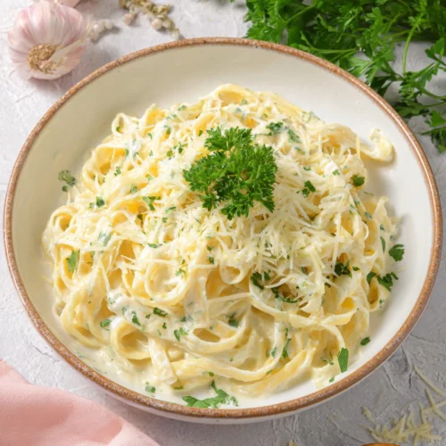Cottage Cheese Alfredo: A Creamy, Protein-Packed Delight 1 Cottage cheese alfredo pasta dish with herbs and cheese.