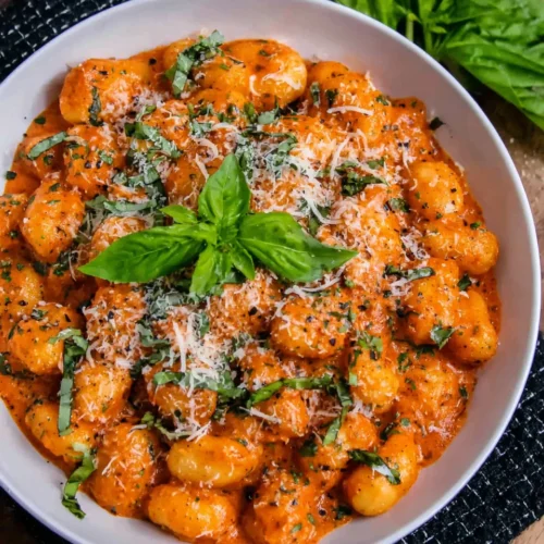 Delicious gnocchi recipe with creamy sauce and spinach.