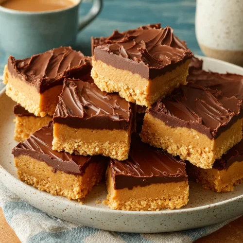No Bake Peanut Butter Bars: A Deliciously Easy Treat 1 Delicious no bake peanut butter bars with chocolate topping.