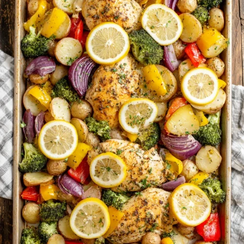 Sheet Pan Chicken: A Quick and Flavorful Delight 1 Delicious sheet pan chicken with crispy potatoes and vegetables.