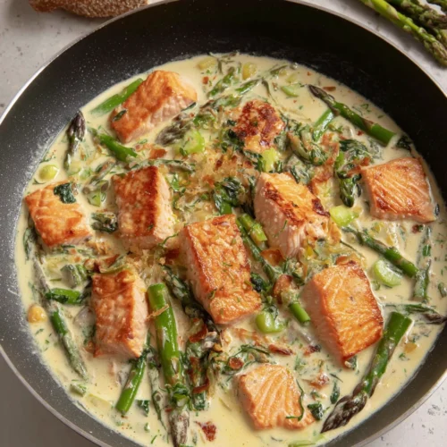 Spring Salmon with Asparagus: A Delightful Weeknight Dinner 1 Delicious spring salmon dish with asparagus and creamy sauce