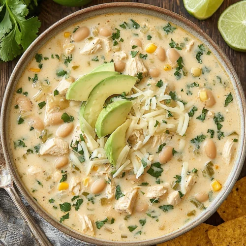 Delicious White Chicken Chili That Will Warm Your Soul 1 Delicious white chicken chili with fresh toppings.