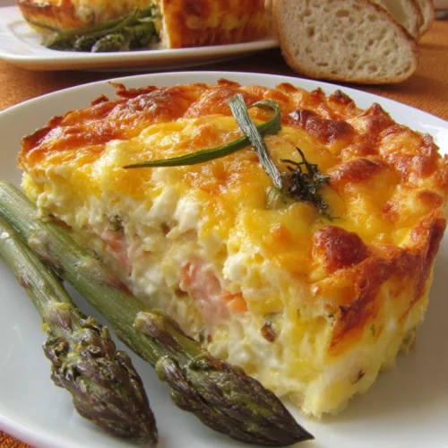 Delicious Asparagus Bake: A Savory Side Dish 1 Savory asparagus bake with cheese, perfect for family dinners.
