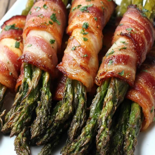 Bacon Wrapped Asparagus: A Delicious Snack You’ll Love 1 Bacon wrapped asparagus, a tasty and healthy snack.