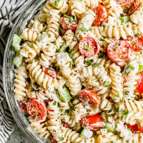 Creamy Pasta Salad: A Delightfully Easy Side Dish 1 Creamy pasta salad with rotini and vegetables.