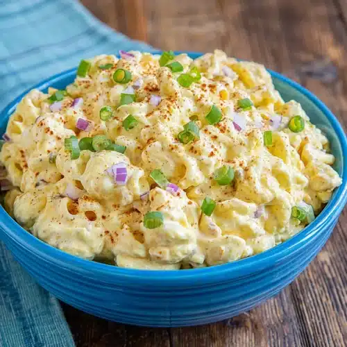 Deviled Egg Pasta Salad: A Creamy Delight 1 Delicious deviled egg pasta salad with eggs and pasta.