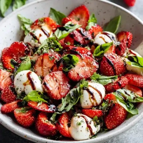 Fresh Twist on Classic Salad: A Delicious Delight 1 A fresh twist on classic salad with strawberries and mozzarella.