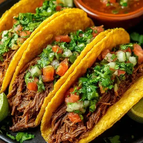 Beef Birria Tacos: A Flavorful Delight for Your Family 1 Beef birria tacos with cilantro and pico de gallo, savory treat