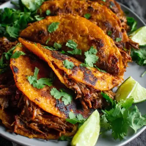 Crockpot Birria Tacos: A Flavorful Delight 1 Tasty crockpot birria tacos topped with cilantro and lime.