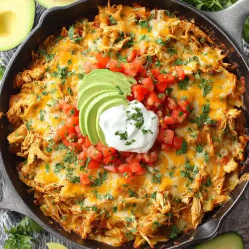 Easy Chicken Fajita Casserole: A Family Favorite 1 Easy chicken fajita casserole topped with avocado and cheese.