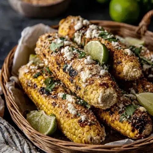 Elote Mexican Street Corn: A Savory Delight 1 Delicious elote Mexican street corn in a basket.
