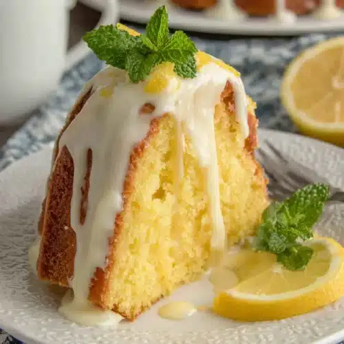 Lemon Pound Cake with Glaze: A Delightful Indulgence 1 Lemon pound cake with glaze slice on white plate with mint and lemon garnish