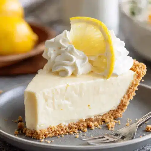 No-Bake Lemon Icebox Pie: Refreshingly Easy Delight 1 Delicious no-bake lemon icebox pie slice with cream topping.