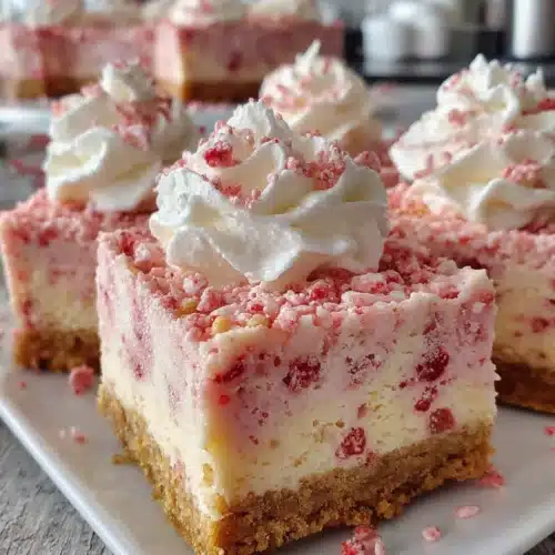 Strawberry Crunch Cheesecake Bars: A Delightful Treat 1 Strawberry crunch cheesecake bars with whipped cream and pink sugar topping