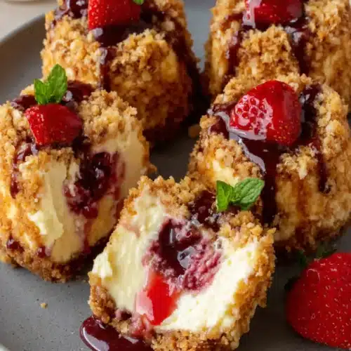 Delicious Strawberry Crunch Cheesecake Bites You’ll Love 1 Strawberry crunch cheesecake bites with creamy filling and crunchy topping