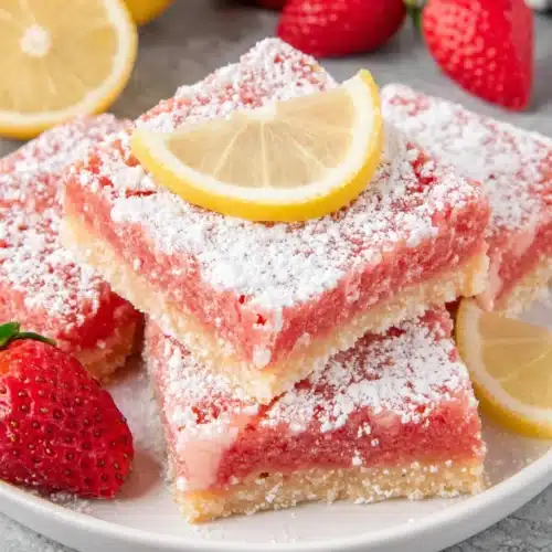 Sugar Free Strawberry Lemonade Bars: A Refreshing Treat 1 Sugar free strawberry lemonade bars with powdered sugar and lemon slice