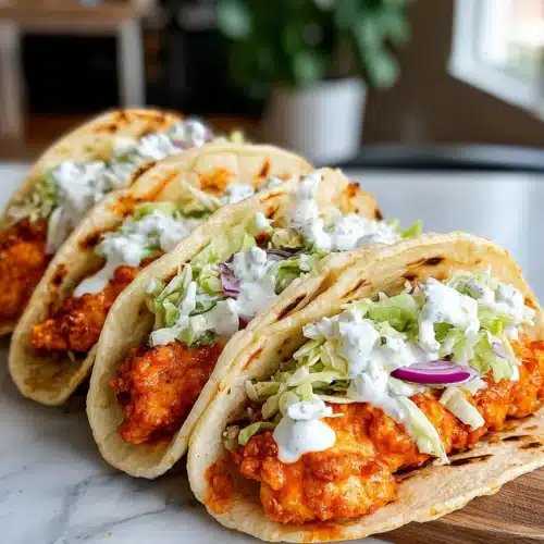 Buffalo Chicken Smash Burger Tacos: A Flavorful Delight 1 Buffalo chicken smash burger tacos with crispy patties and creamy slaw
