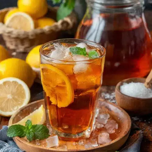 Homemade sweet tea gallon recipe served with lemon and mint garnish