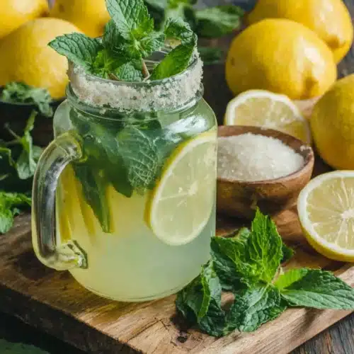 Delicious Mint Lemonade Recipe for Refreshing Sips 1 Mint lemonade in a mason jar with fresh mint and lemon slices