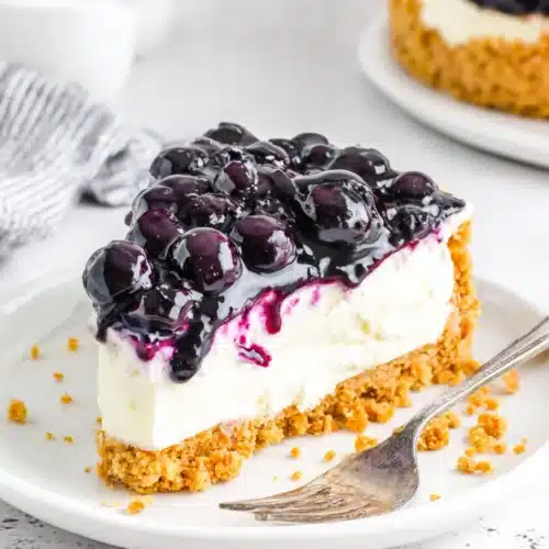 No Bake Blueberry Cheesecake: A Delightfully Easy Dessert 1 No bake blueberry cheesecake slice with graham cracker crust and blueberry topping