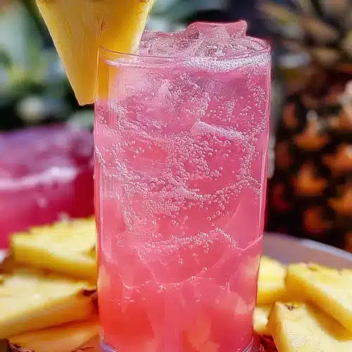 Pineapple Pink Lemonade Party Drink: A Refreshing Delight 1 Pineapple pink lemonade party drink with ice and pineapple garnish
