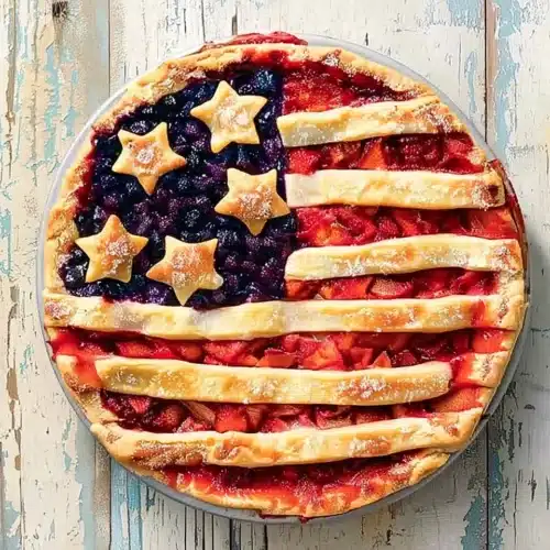 American Flag Pie: A Deliciously Festive Treat 1 American flag pie with strawberry and blueberry filling, star and stripe crust design