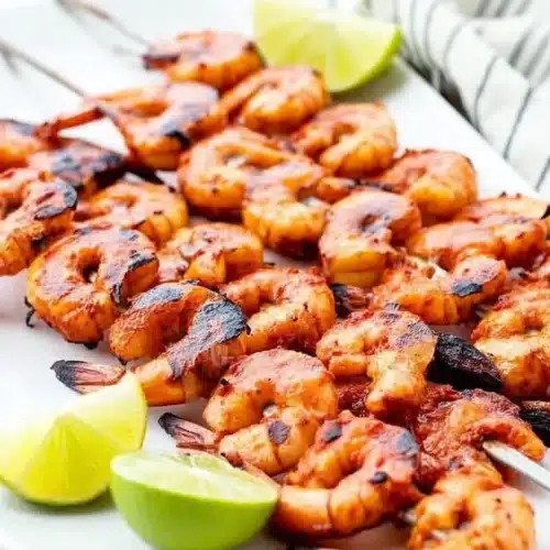 Chili Lime Shrimp: A Flavorful Delight for Dinner 1 Grilled chili lime shrimp skewers with lime garnish