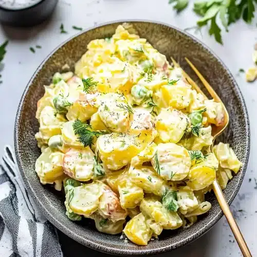 Classic Potato Salad Recipe: A Delightful Summer Favorite 1 Classic potato salad in a bowl with dill and black pepper, perfect for picnics