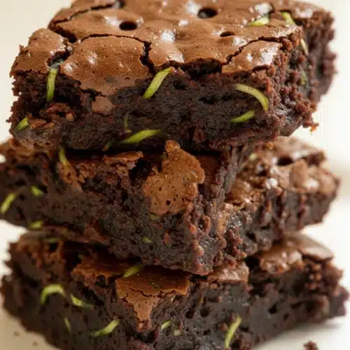 Indulgent Flourless Zucchini Brownies to Satisfy Your Cravings 2 Flourless zucchini brownies stacked, rich chocolate texture, fudgy and moist