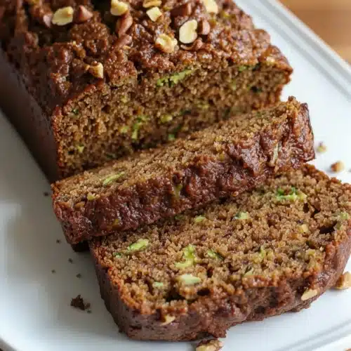 Delicious Greek Yogurt Zucchini Bread That Everyone Will Love 2 Moist Greek yogurt zucchini bread with nuts on a white plate