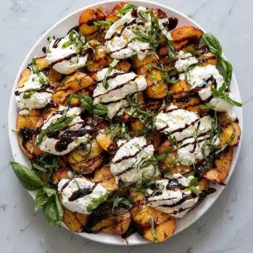 Grilled Peaches and Burrata Salad: A Delightful Summer Treat 2 Grilled peaches and burrata salad with fresh basil and balsamic glaze