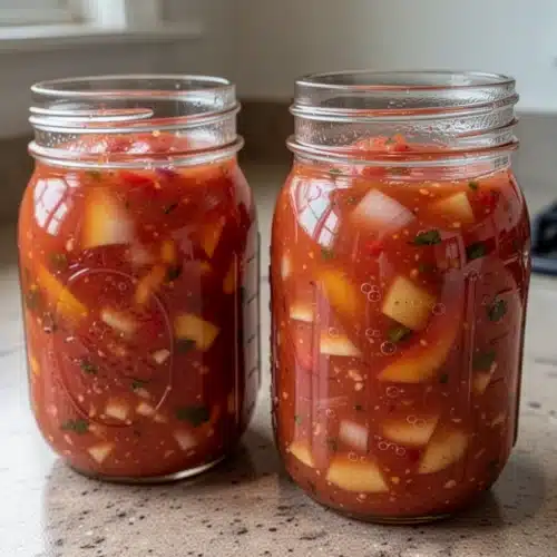Homemade Sweet and Spicy Salsa for Canning: A Delicious Treasure 2 Homemade sweet and spicy salsa for canning in glass jars with fruit and peppers