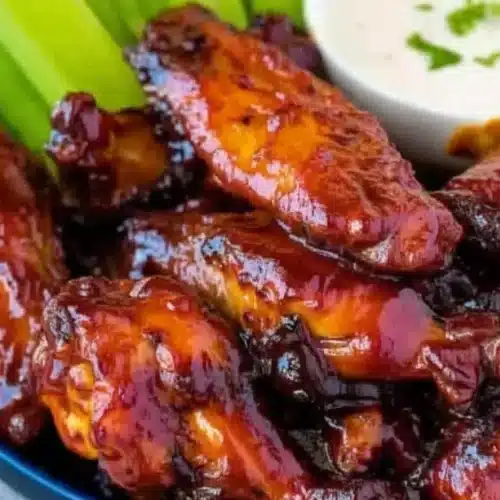 Honey BBQ Chicken Wings: Irresistibly Delicious and Easy 1 Crispy honey BBQ chicken wings with celery and dipping sauce