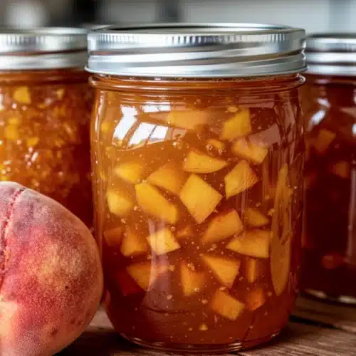Honey Peach Preserves: A Delightful Treat 2 Jars of honey peach preserves with fresh peaches nearby