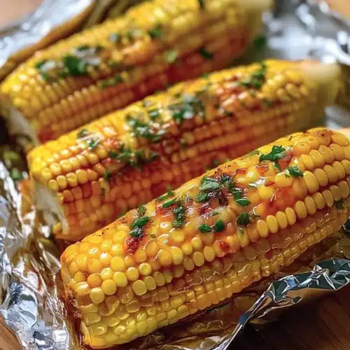 Oven-Roasted Corn on the Cob: A Simple Delight 1 Oven-roasted corn on the cob with butter and herbs on foil