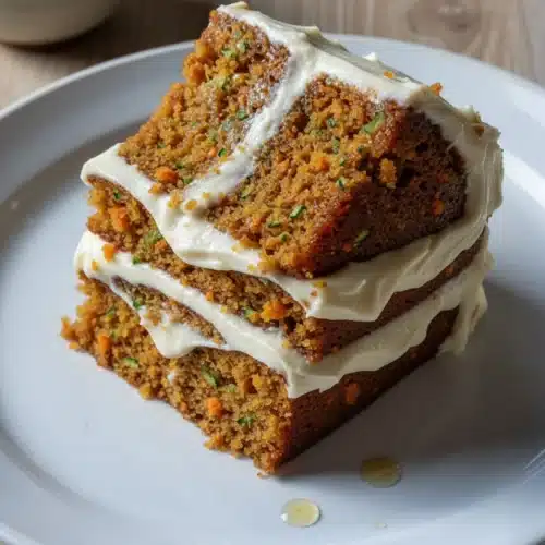 Spiced Zucchini Sweet Potato Cake: A Delightful Treat 2 Moist spiced zucchini sweet potato cake slice with white frosting on a plate