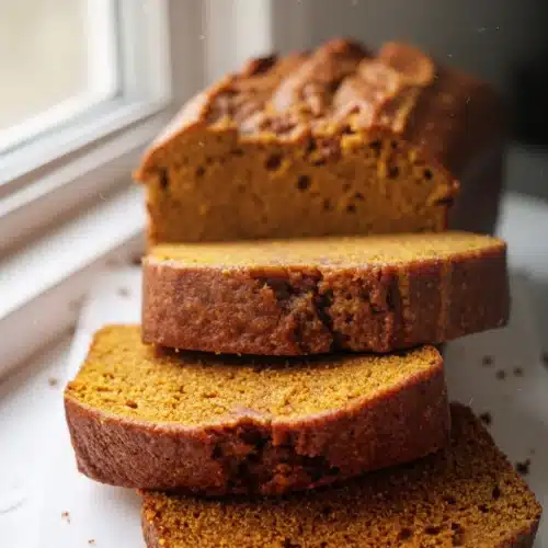 The Best Homemade Pumpkin Bread Recipe for Fall Indulgence 1 Sliced best homemade pumpkin bread on white board, golden crumb, warm spices
