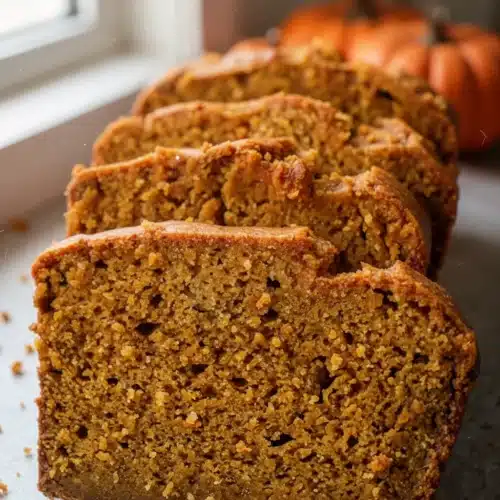 The Best Pumpkin Bread Recipe Ever: Simple and Delicious 1 Moist slices of the best pumpkin bread recipe ever with pumpkins in background