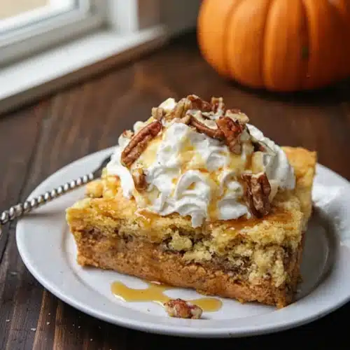 Dump Cake Recipes Pumpkin Fall Desserts: Delightfully Simple 1 Pumpkin dump cake with whipped cream and pecans, fall dessert